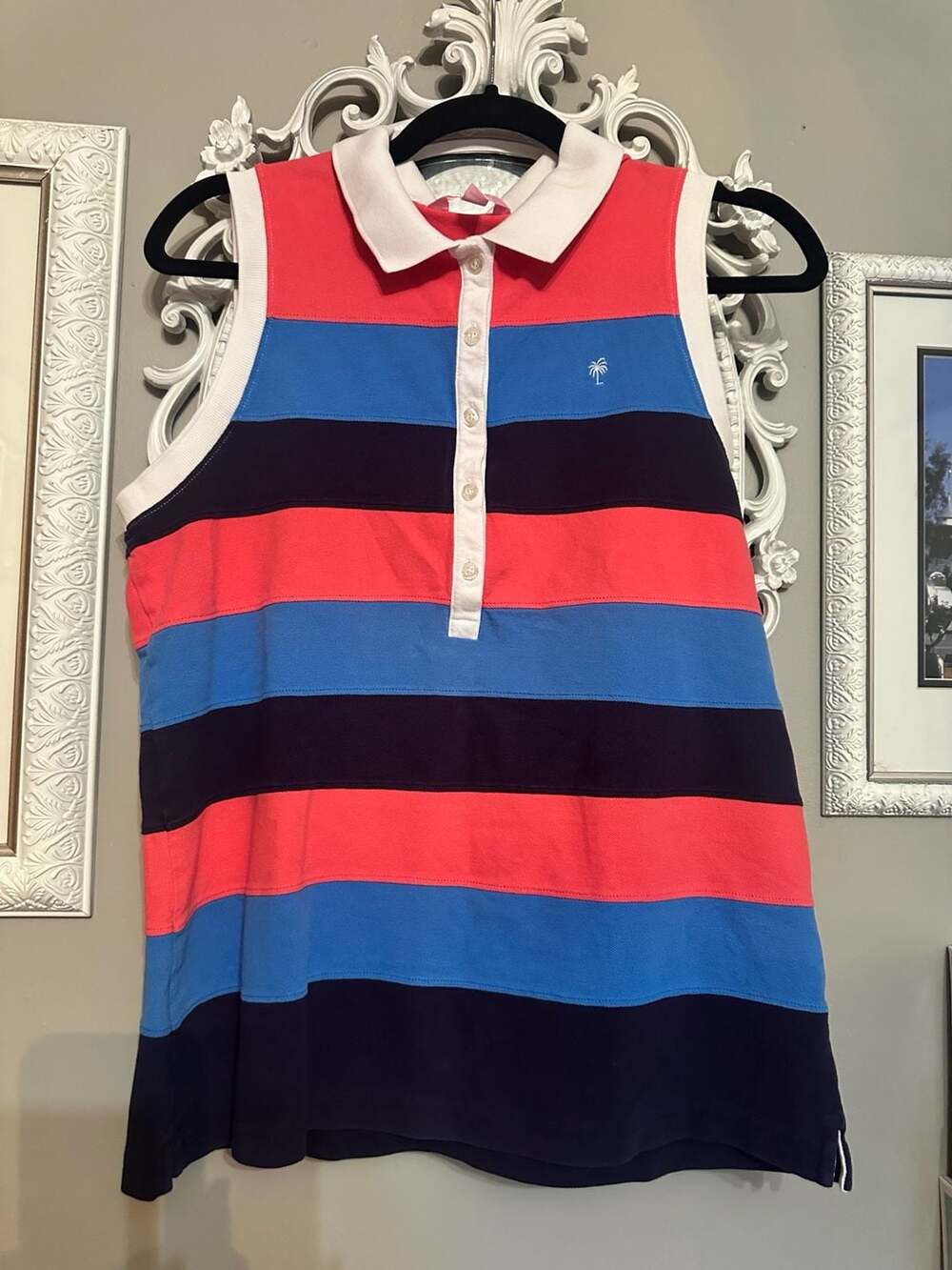 Lilly Pulitzer Striped Sleeveless Polo Shirt Size XL